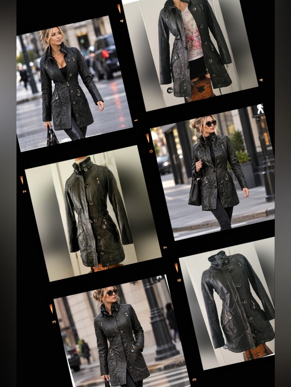 Vintage Women's Genuine Leather Fitted Mid-Leangth Coat Jacket